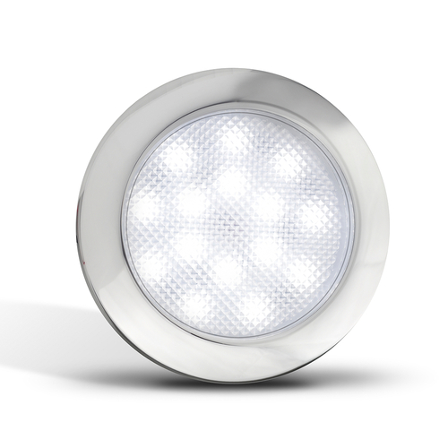  LED INTERIOR LAMP, COOL WHITE WITH WHITE BEZEL, 12 VOLT 76MM X 9MM POLYBAG