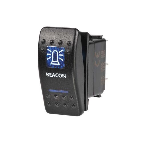 2 Volt Illuminated Off/On Sealed Rocker Switch with "Beacon" Symbol (Blue) - NARVA Part No. 63147BL