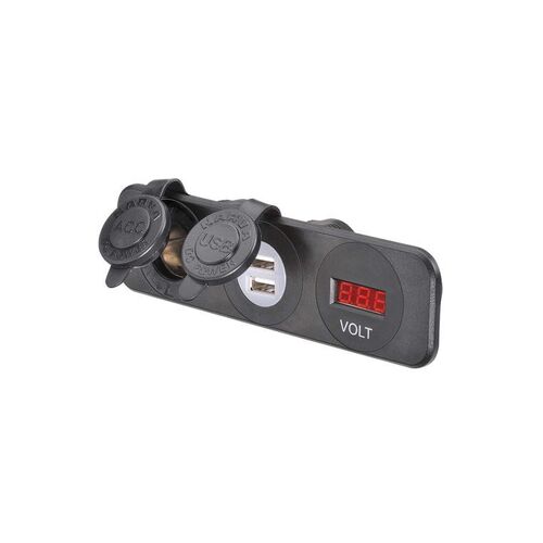 Heavy-Duty Accessory/Dual USB Sockets and 12/24V DC LED Volt Meter - NARVA Part No. 81181BL